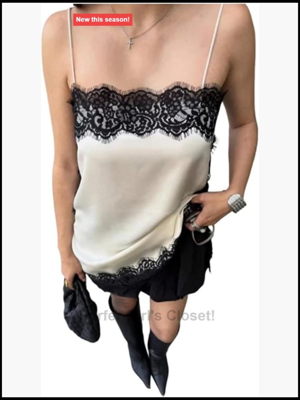 Satin Lace Trim Camisole Spaghetti Strap Sleeveless Women's Tank Top Y2K